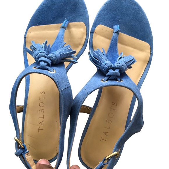 Talbots Blue Murano Suede Leather Thong Tassel Sandals Size 5.5M ***SELL AS IS** - Picture 8 of 12